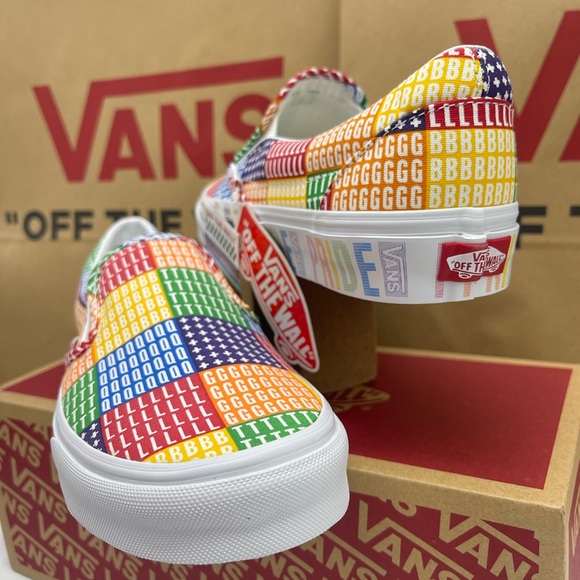 Vans WMNS Shoes - Multicolor Classic Slip-On (Pride) Multi/True White Sneakers - Picture 11 of 16